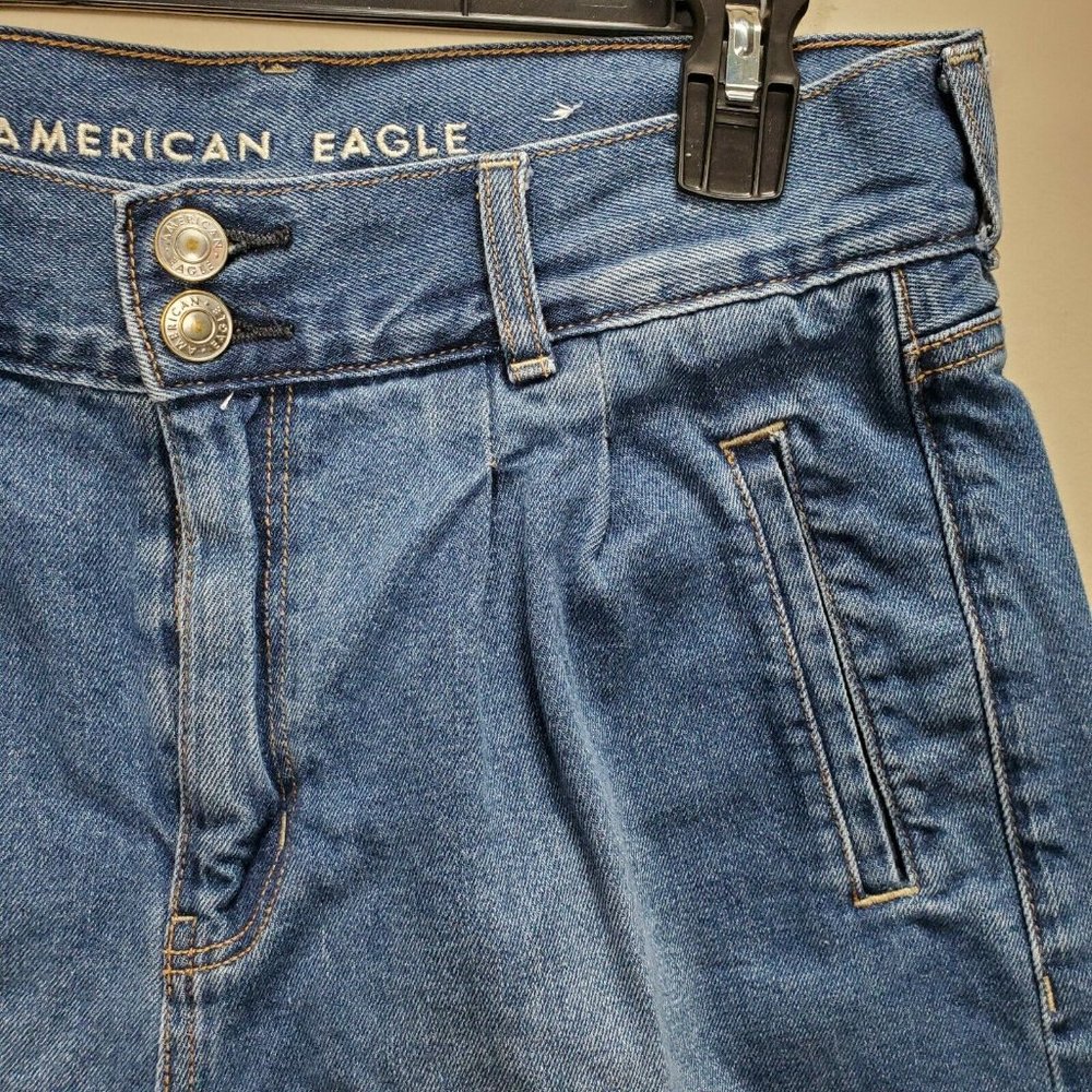 American Eagle Mom Shorts Blue Jean Denim Pleat Front Sz 10 - Picture 3 of 10